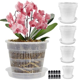 Tialero 12Pcs Orchid Pot, 3 Each of 4.5, 5.5, 6.3 and 7.5 Inch Orchid Pots with Holes and Saucers, Clear Orchid Pots for Repotting, Plastic Plant Pot(3 Each of 4.5,5.5, 6.3,7.5in with Saucers)