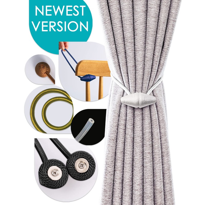 TECVINCI Magnetic Curtain Tiebacks with Upgrade Larger Magnet, 2 Pack