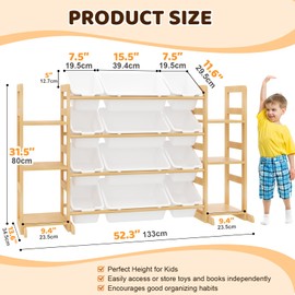 Ratulie Large Toy Storage Organizer Kids Toy Organizer and Bookshelf Combo with 12 Bins and 6 Shelves Toy Organization Box Toy Shelf for Playroom, Bedroom, Nursery