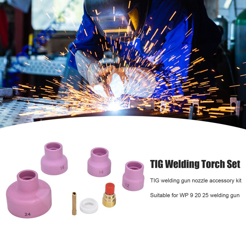 7Pcs TIG Gas Lens Kit Ceramic Cup Electrode Holder Connector