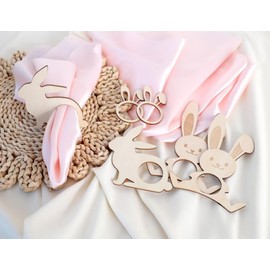 Bunny Napkin Rings - Wood Easter Table Setting Decorations, Spring Rabbit Decors Set of 6, Easter Dinner Party Supply, Wood Tableware Napkin Holders