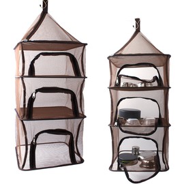 Outdoors Drying Net Foldable Drying Rack 4 Layers Fish Mesh with U-Shape Zippers and Hooks for  Seafoods Clothes