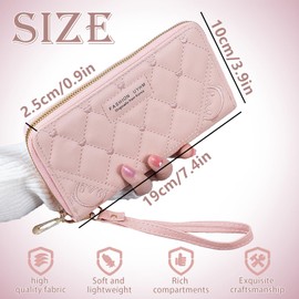 LHLZNB Purses for Girl, Ladies Wallet with Wrist Strap, Women’s Leather Purse with Exterior Zipper & Coin Pocket - Multi Card Slot Organizer for Travel, Weddings, Christmas Gifts, Prom Nights (Pink)