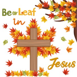 BeYumi Fall Christian Bulletin Board - 73Pcs Be-leaf in Jesus Christian Bulletin Board Set Autumn Thanksgiving Leaves Cross Cutouts Border Trim Faith Religious Sunday School Classroom Chalkboard Decor