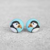 Puffin Fabric Button Earrings Nickel-Free Titanium Posts
