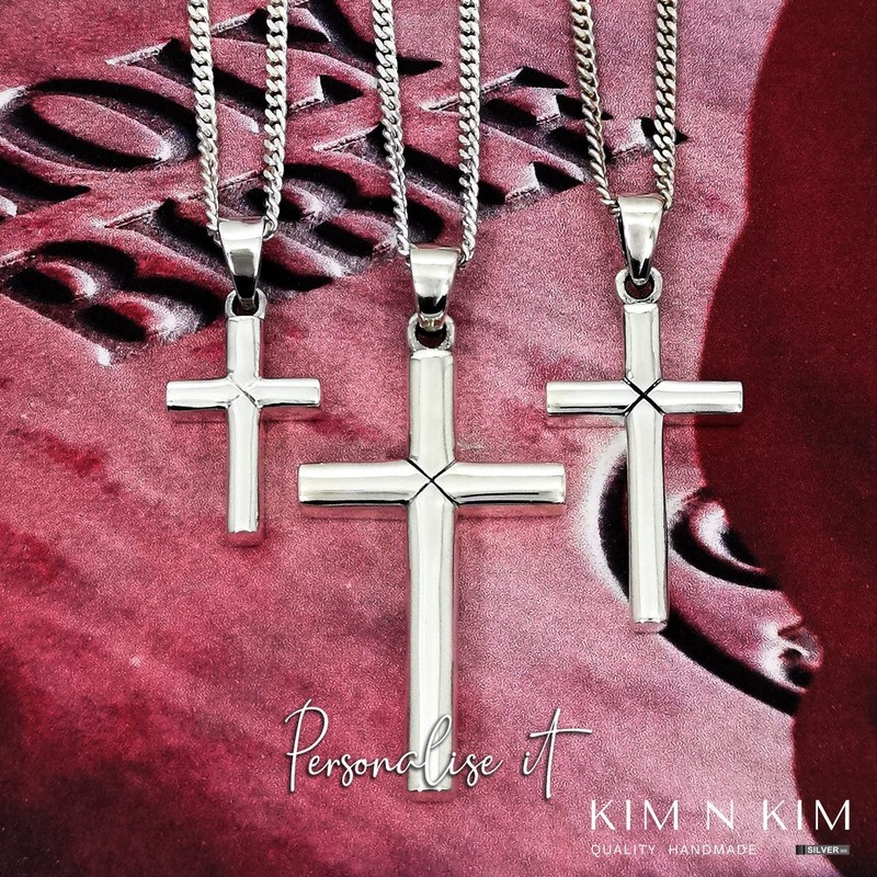 925 Sterling Silver Plain Thick Cross Pendant,Free engraving service,Quality -