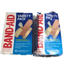 (2) Band-Aid Brand Adhesive Bandages Variety Pack 30 Assorted Sizes waterproof