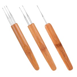 3 PCS Crochet Needles for Hair, Crochet Needles 0.5mm Dreadlocks Crochets Hooks with Bamboo Handles Braid Hair Dreadlocks Needle Weaving Chrochet for Braid Craft (1 Hook 2 Hooks 3 Hooks)