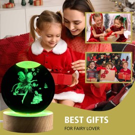 Shellvcase Fairy Gifts for Women Girls, 3.15in 3D Fairy Figurine Crystal Ball Lamp with Remote Control, Fairy Decor for Bedroom, Fairy Stuff Birthday Christmas for Girls Women Lovers