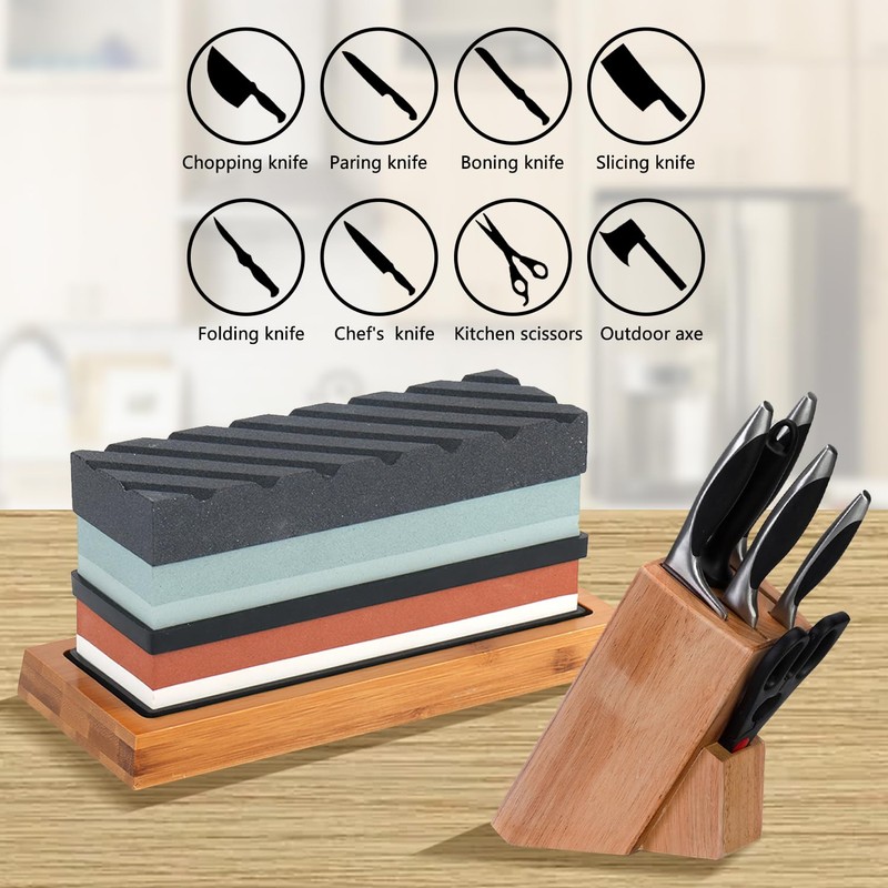 Knife Sharpening Stone Set, 4 Side KitGrit 400/1000/3000/8000 Waterstone, Whetstone