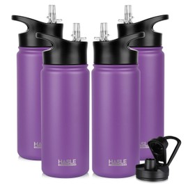 HASLE OUTFITTERS Insulated Water Bottle Kids 16 oz Double Wall Vacuum Stainless Steel Water Bottle Leak Proof for School Wide Mouth with Straw Lid & Spout Lid Keeps Cold and Hot(Purple,4pack)