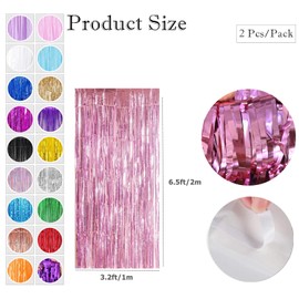 Pink Foil Fringe Tinsel Backdrop,2pcs 3.2 x 6.5ft Pink Foil Curtain Decoration,Pink Metallic Tinsel Foil Fringe Curtain for Mermaid Birthday Baby Shower Mama Mia Bachelorette Pink Princess Party