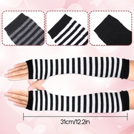 WLLHYF 2/3 Pairs Cashmere Feel Wrist Fingerless Gloves with Thumb Hole, Winter Knitted Fingerless Gloves, Arm Warmers, Fingerless Mittens for Men and Women, Black and white stripes + black grey