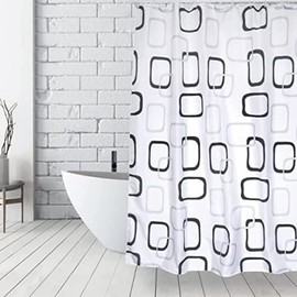 MSV Anti-Schimmel Duschvorhang - Anti-Bakteriell, waschbar, wasserdicht, mit 12 Duschvorhangringen - Polyester, „Quadrat“ 180x200cm