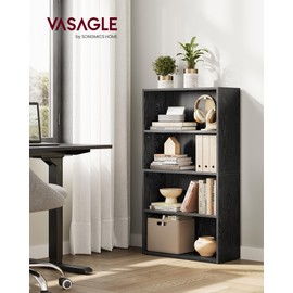 VASAGLE Bookshelf, 23.6 Inches Wide, 4-Tier Open Bookcase with Adjustable Storage Shelves, Floor Standing Unit, Ebony Black ULBC164T56