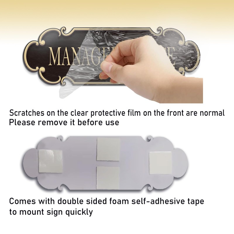 9x3 Inch Manager Office Sign Black Gold - Self-stick Doorplate