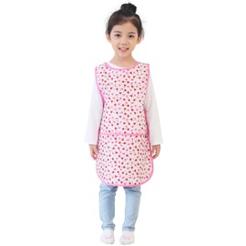 Plie Children Waterproof Sleeveless Art Smock Apron with Pockets, Pink Heart Dot (27-L)