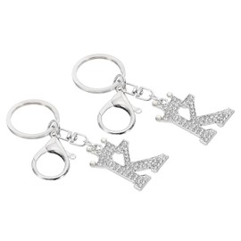 PATIKIL Initial Letter Keychain, 2 Pcs Letter K Crown Design Charm with Crystal Diamonds Decorative Alphabet Pendants for Bag Backpack DIY Craft, Silver Tone