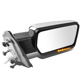 Auto Dynasty Right Passenger Side Chrome Manual Folding w/Amber LED Turn Signal Light Towing Mirror Compatible with Ford F-150 04-14