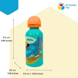 My sweety pop - Water Bottle - Aluminium - For Children - Nursery, Kindergarten, School, Holiday, Meal - 17.5cm - 400ml - Hydration - Gift Idea - Stitch - Orange/Blue