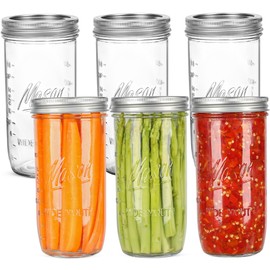24 oz Mason Jars Wide Mouth - 6 Pack Home Glass Mason Jars with Airtight Mason Jar lids and Bands Canning Glass Jars for Fermenting, Pickling, Meal Prep, Overnight Oats, Jam, Jelly, DIY Projects