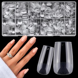 LuckyAttic 600pc Medium Square Nail Tips Clear Press on Nails Medium Fake Nails Square Gel x Nail Tips Full Cover False Artificial Fingernail Short Soft Gel Nail Tip for Gel X Acrylic Nail Extension