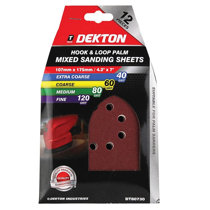 DEKTON DT80730 Hook and Loop Palm Mixed Sanding Sheets, Black/Red,