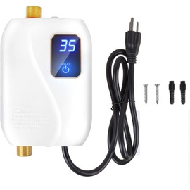 Generic Tankless Water Heater Electric, Instant Hot Water Heater Under Sink, 3000W 110V On Demand Mini Water Heater for RV Kitchen Bathroom, White