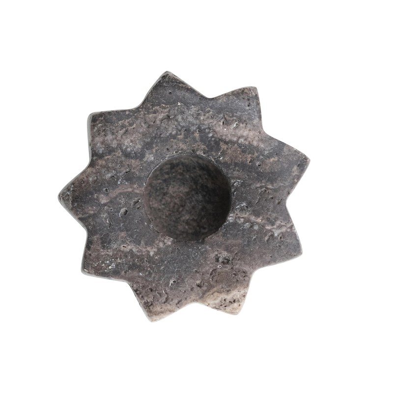 Bloomingville Carved Travertine Taper Holder, Grey