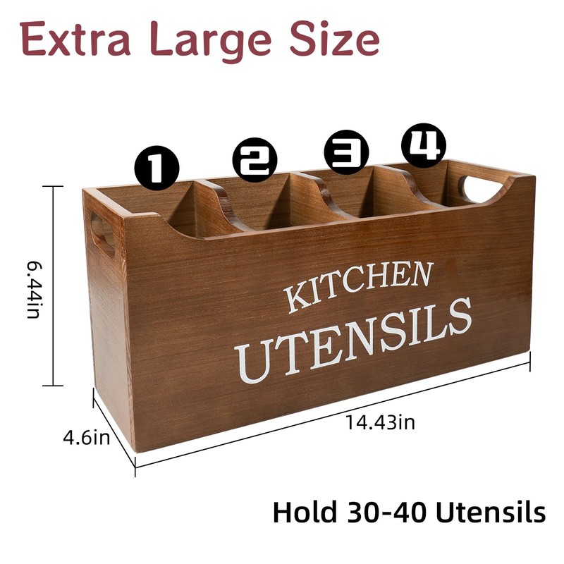 Kitchen Utensil Holder with Drainage Bottom, Extra Large 4 Compartments