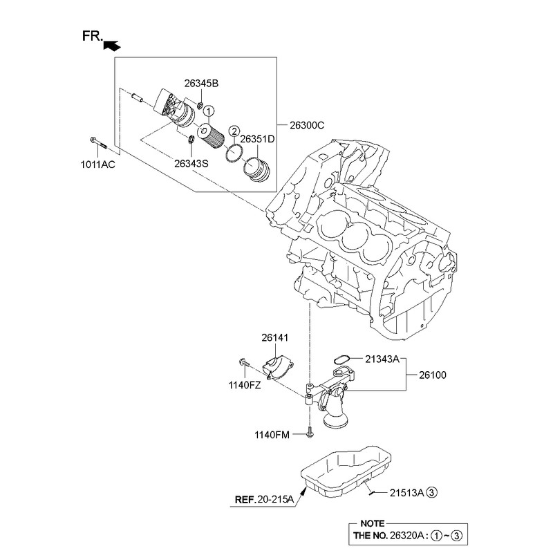 Genuine Hyundai 26300-3C701 Complete Oil Filter Assembly