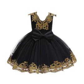 ODASDO Pageant Dresses for Girls Kids Baby Shiny Sequin Embroidery Sleeveless A-line Tutu Princess Dress Flower Girl Wedding Bridesmaid Birthday Party Baptism Evening Formal Occasion Gown Black 5-6T