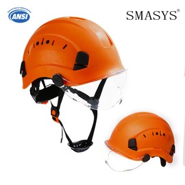 SMASYS Safety Pink Hard Hat with Visor Ear Muffs- Adjustable ABS Helmet for Construction Head Protection Hearing (O-Clear Visor)