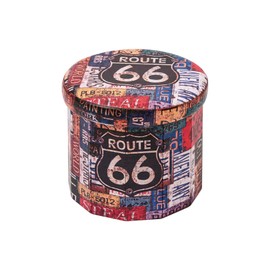 B FSOBEIIALEO Folding Storage Ottoman Round, Faux Leather Foot Rest Seat, Storage Organizer Toy Chest 15" (Route 66 Barrel)