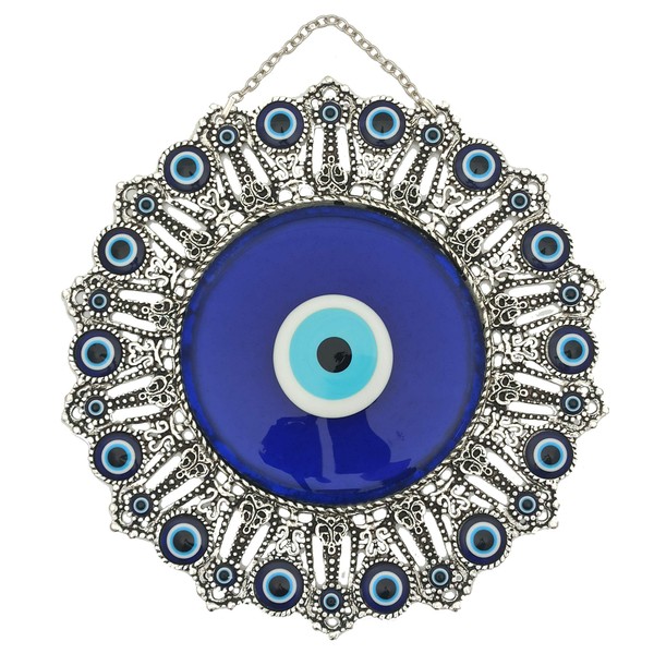 Erbulus Turkish XX-Large Glass Blue Evil Eye Wall Hanging Ornament - Wall Art Decoration - Turkish Nazar Bead Amulet - Home Protection and Good Luck Charm Gift in a Box