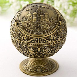 VOANZO The Globe is Decorated Ashtray, Outdoor Covered Windproof Ashtray Retro Metal Portable Globe Ashtray