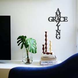 Badger Steel USA - Amazing Grace Cross - Metal Wall Art - 11" X 18" - Black