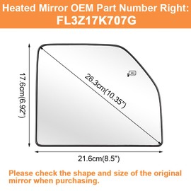 Senzeal Passenger Side Heated Upper Mirror Glass Replacement for Ford F150 2015-2020 Ford F250 F350 F450 F550 2017-2022 Tow Mirror FL3Z17K707G (Right Side)