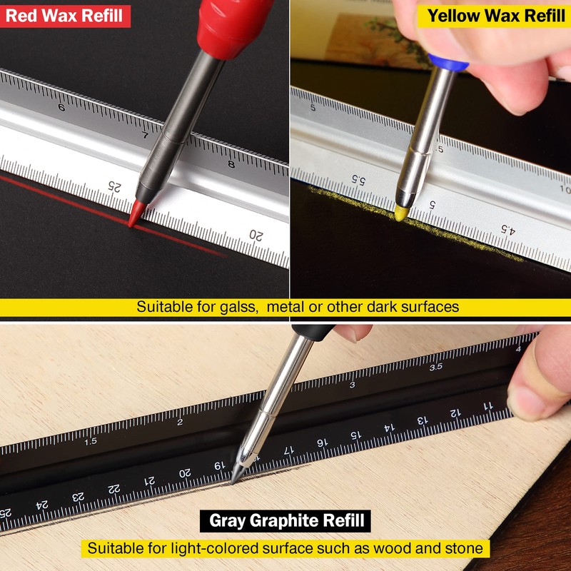 3 Pack Solid Carpenter Pencil with 21 Refill, Long Nosed