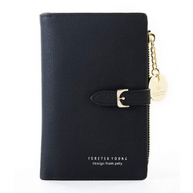 Women's RFID Blocking Short Purse PU Leather Medium Clutch Wallet Bifold Card Coin Holder Organizer Small Lady Purse (Black)