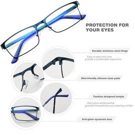 JOO'RTI Blue Light Glasses, Bluelight Blocking Gaming Glasses, Metal Frame Computer Glasses for Men, Fake Glasses, 1 Pair