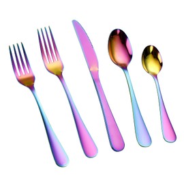 VIVANI Emilian 20 Piece Rainbow Silverware Set, Premium Stainless Steel Flatware Cutlery Set, Service for 4, Mirror Polished, Dishwasher Safe