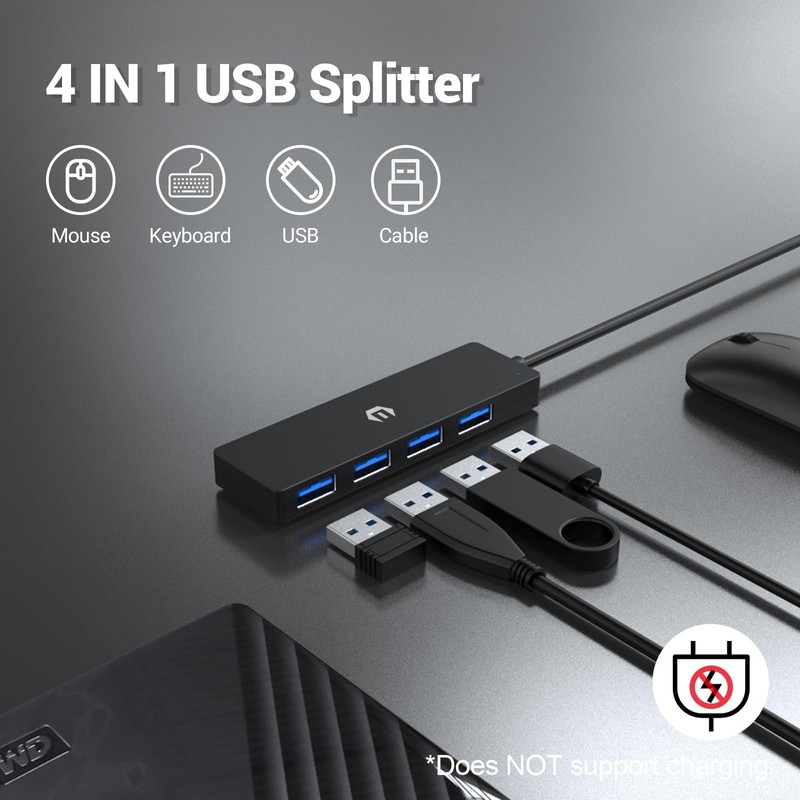 4 in 1 USB Hub, Tymyp USB 3.0 Hub 5Gbps