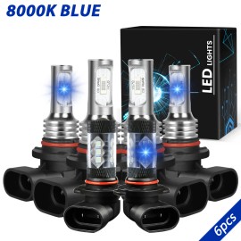 SHENKENUO 8000K ICE BLUE Bulbs Combo LED Headlight High Low Beam Fog Light 9005 9006 9145