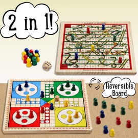 Jaques of London 2 in 1 Snakes and Ladders Game with Ludo Board Game | Family Board Games for 4 5 6 7 Year olds | Kids Board Games for Adults