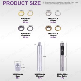 Swpeet 243Pcs - 120Sets 2/5" (10mm) Hole Thicken Grommets 4 Colors Metal Grommets Eyelets Grommets with Washers and 3Pcs Setting Instal Tool Metal Eyelets Kit for Repairing Canvas, Leather