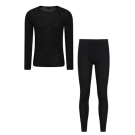Mountain Warehouse Merino Mens Thermal Top & Pant Set - Lightweight Comfortable Top & Bottoms Set - Autumn Winter, Outdoors, Travelling & Hiking Black 2XL