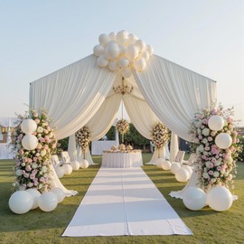 PartyVillage 20ftx20ft Ivory Ceiling Curtain for Wedding Parties – 4 Panels Wrinkle-Free 20 FT Long Tent Draping Curtains for Wedding, Birthday & Theme Parties, 20ft Height with Rod Pocket