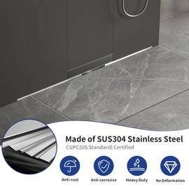 Bernkot Linear Wall Drain 36’’, 304 Stainless Steel Side Drain w/Tiled Grate & Hair Strainer, Brushed Tiled Shower Drain for Bathroom, CUPC Certified