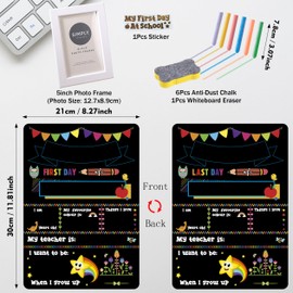 First Day of School Board, My First Day of School Chalkboard, Reusable 1st Day at School Blackboard, Double-Sided First & Last Day of School Sign with Chalk, Photo Frame, Blackboard Eraser